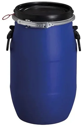 "Plastic barrel with lid, clamping ring and carrying handles, PE, 60 l image"