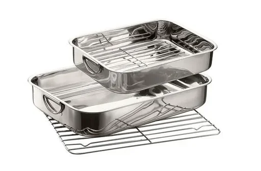 "Multifunctional oven roaster, large, 40.5 x 28 cm with grid insert image"