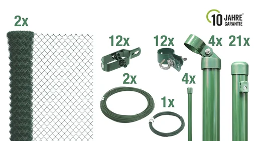 "Chain link fence as a complete fence set, for setting in concrete, green, height 150 cm, length 50 m image"