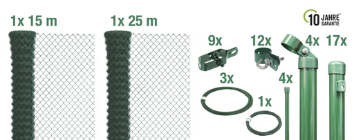 "Chain link fence as a complete fence set, for setting in concrete, green, height 150 cm, length 40 m image"