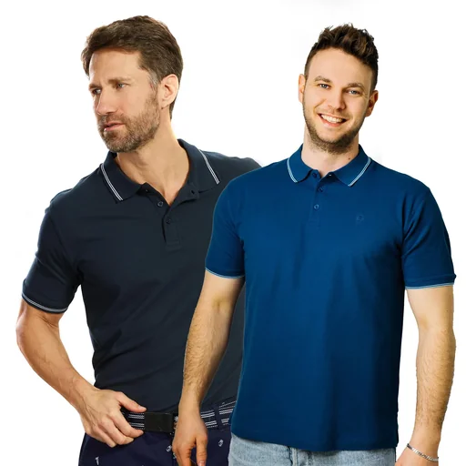 "Buttoned polo shirt, indigo, size M image"