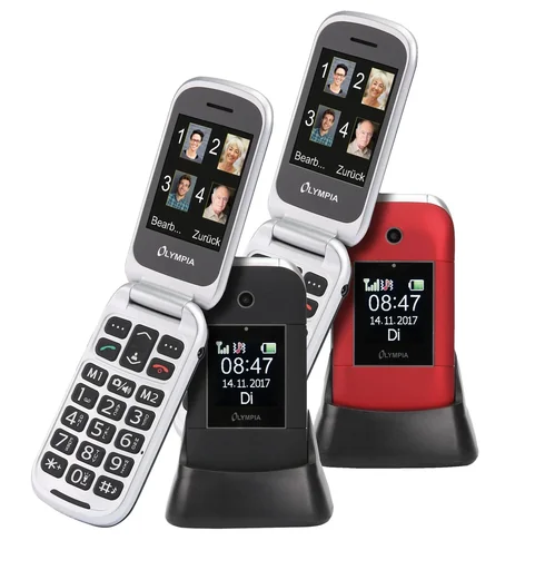 "Large button clamshell phone Janus, red image"