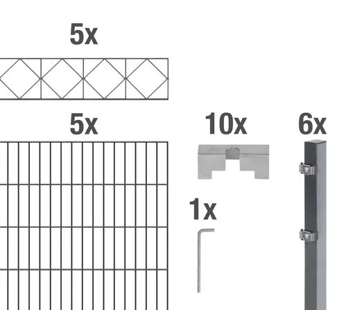 "Double rod mesh fence sets anthracite with decorative element "Bergen", length: 10 m, height: 160 cm image"