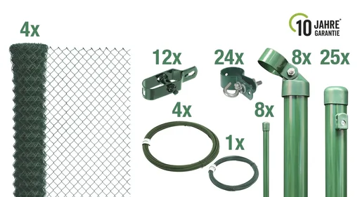 "Chain link fence as a complete fence set, for setting in concrete, green, height 80 cm, length 60 m image"