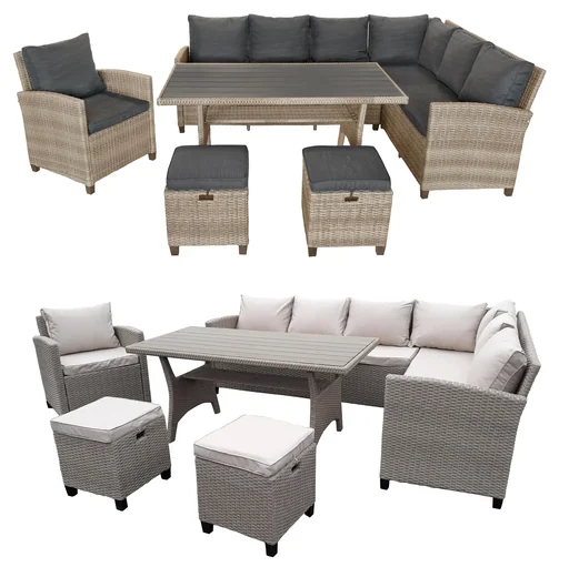 "Polyrattan group Madeira grey with dark cushions image"