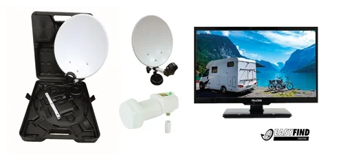 "TV camping set in a suitcase with 19-inch LED TV image"