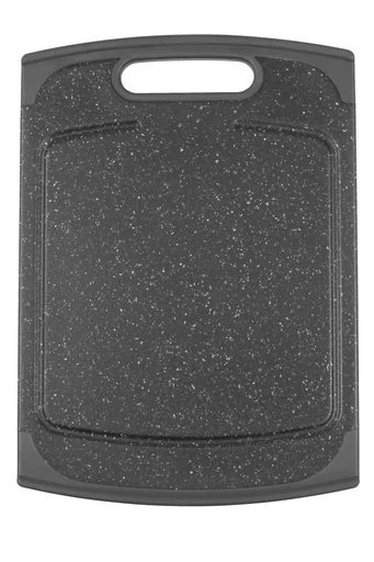 "Cutting board with juice groove, in granite look, black, 360 x 250 mm image"