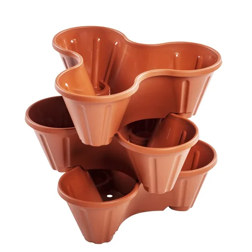 "Plant pots, plant tower, stackable, terracotta, set of 3 image"