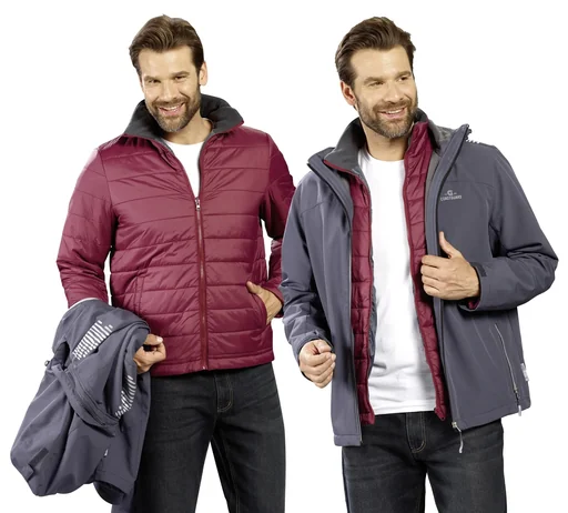 "2-in-1 softshell jacket with removable inner jacket, color gray/burgundy, size XL image"