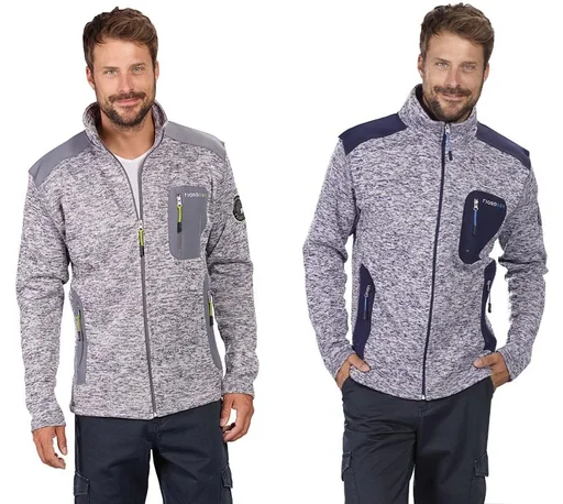 "Knitted fleece jacket with zipper, color navy/grey melange, size M image"