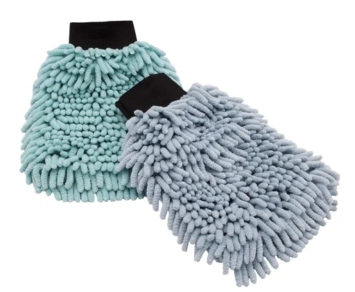 "Chenille Gloves Duo, Turquoise and Grey, Set of 2 image"