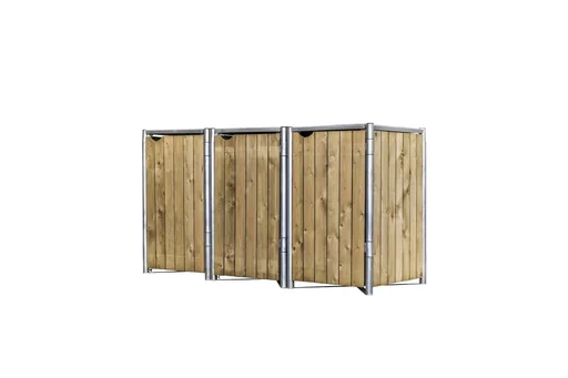 "Garbage can box 240 liters, wood, natural with connector, 3 pieces image"