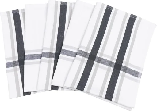 "Tea towels, banderole, white-beige-black checked, 50 x 70 cm, pack of 5 image"