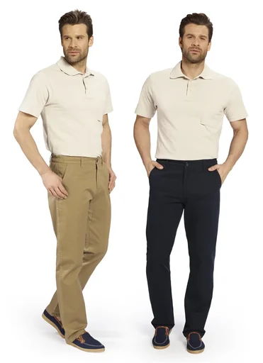 "Cotton trousers with partially stretch waistband, 2 back pockets with zipper, color navy, size 48 image"