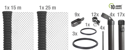 "Chain link fence as a complete fence set, for setting in concrete, anthracite metallic, height 80 cm, length 40 m image"