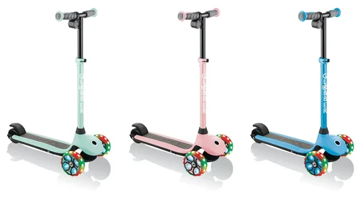 "ONE K E-MOTION 4 PLUS electric scooter, lithium battery, 80 W motor, 125/90 mm, 3-wheeled, LED wheels, pastel pink image"