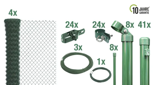 "Chain link fence as a complete fence set, for setting in concrete, green, height 150 cm, length 100 m image"