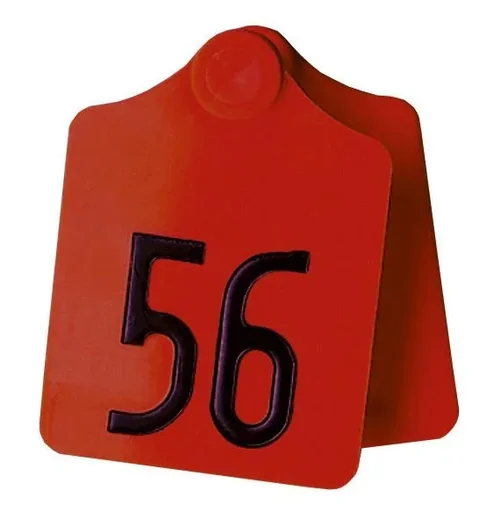 "Ear tag PrimaFlex, size 2 printed on both sides 101-125, red image"