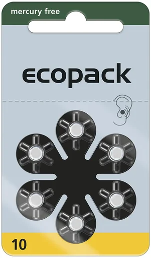 "Hearing aid battery Ecopack Type 10 (PR70) YELLOW - 6 pieces image"