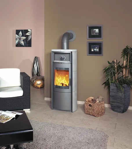 "Nika ECOplus wood-burning stove (5 kW) cream-white, continuous burning, 3-in-1 comfort control, external air supply image"