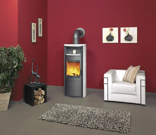 "Nika ECOplus wood-burning stove (7 kW) cream-white, continuous burning, 3-in-1 comfort control, external air supply image"
