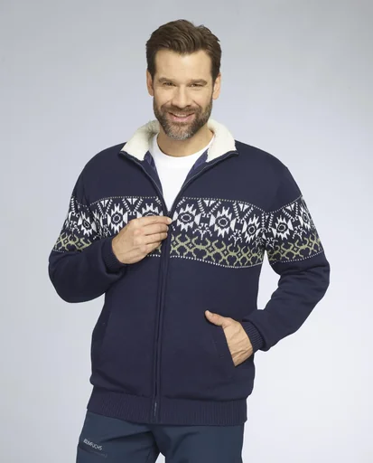 "Lined cardigan, color navy/green, size M image"