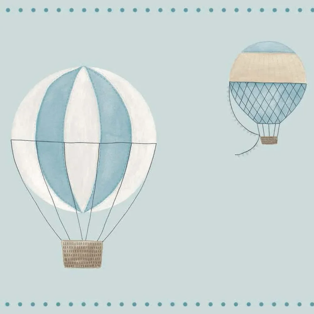 "Casadeco My Little World border luchtballonnen blauw bruin image"