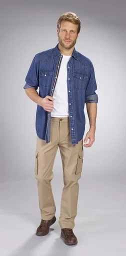 "Cargo pants with 2 patch leg pockets, color beige, size 48 image"