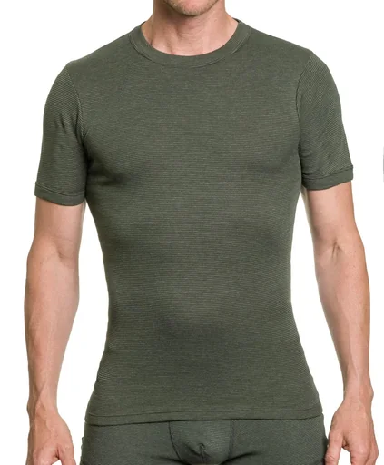 "Round neck shirt with stripes, color olive, size L image"