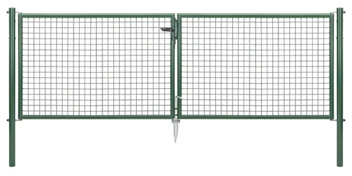 "Double gate set with corrugated mesh including posts 3 x 1.25 m green image"