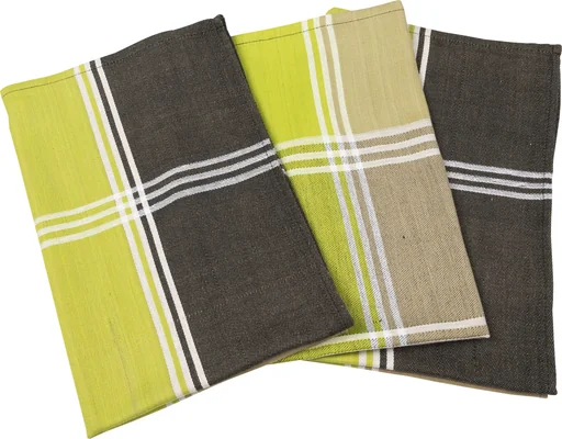 "Tea towels, banderole, green-sand-black checked, 50 x 70 cm, set of 3 image"