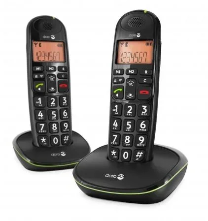 "Analog DECT telephone PhoneEasy 100w Duo Black with phone book up to 20 entries image"