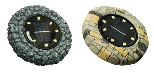 "Solar floor spotlights, stone design, beige, set of 2 image"