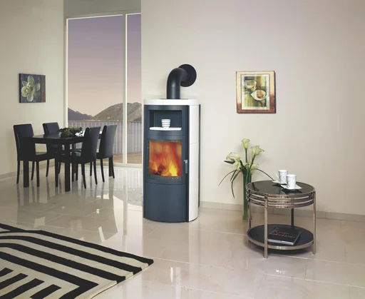 "Vito WW ECOplus (8.4 kW) cream-white wood-burning stove, fine dust filter, continuous combustion, automatic, external air supply, hot water image"