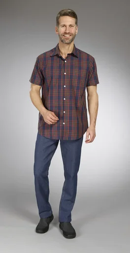 "Shirt, short sleeve, blue checked, size 39/40 image"