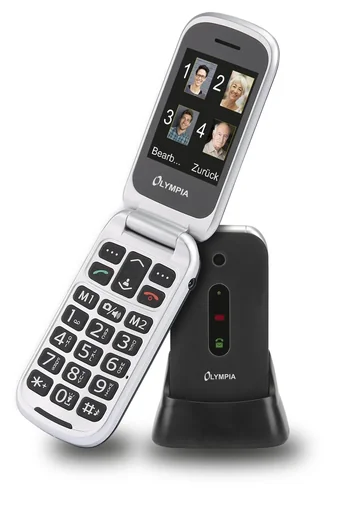 "Large button flip phone, black image"