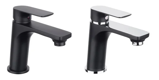 "NOIR ROUND single-lever basin mixer, black/chrome image"