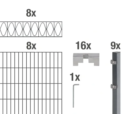 "Double rod mesh fence sets anthracite with decorative element "Elegance", length: 16 m, height: 100 cm image"