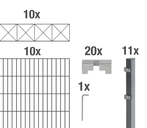 "Double rod mesh fence sets anthracite with decorative element "Nexus"", length: 20 m, height: 160 cm image"