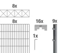 Double rod mesh fence sets anthracite with decorative element "Nexus", length: 16 m, height: 100 cm