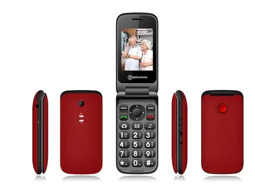 "Mobile phone PowerTel M6750 foldable, SOS button and charging cradle image"
