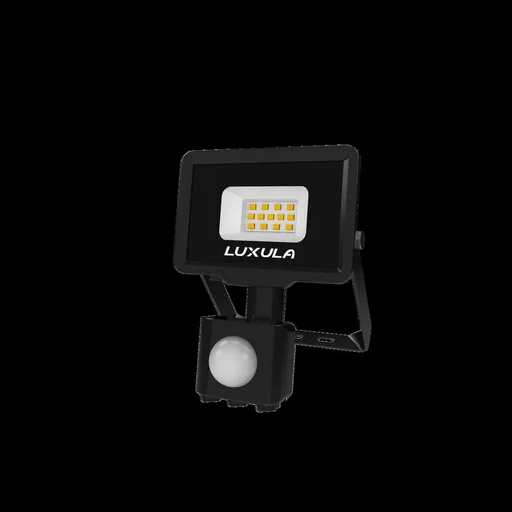 "LED floodlight in black with motion detector offers 10 W, 3000 K (warm white), 1000 lm & IP65 protection image"