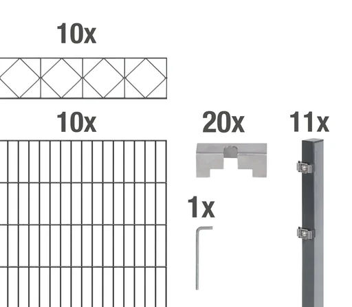 "Double rod mesh fence sets anthracite with decorative element "Bergen", length: 20 m, height: 120 cm image"