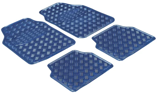 "Car rubber mats metallic checker plate look blue maxi - 4 pieces, 2 front mats 68.5 x 44.5 cm, 2 rear mats 40 x 44.5 image"