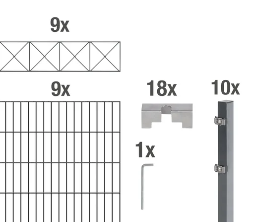 "Double rod mesh fence sets anthracite with decorative element "Nexus", length: 18 m, height: 100 cm image"