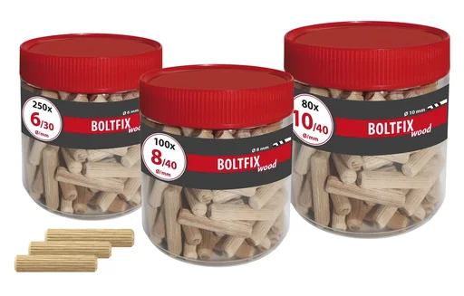 "Wooden dowel Boltfix wood 10x40 mm, ribbed dowel made of solid beech image"