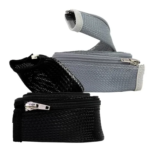 "Elastic cable sleeve with zipper, grey image"