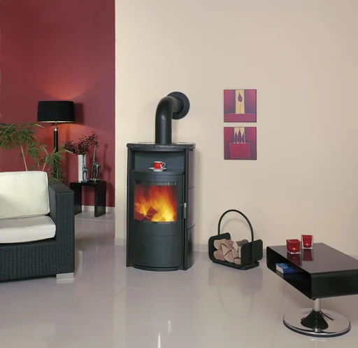 "Wood-burning stove - Taifun continuous burning 6 kW - tiles meteor-black image"