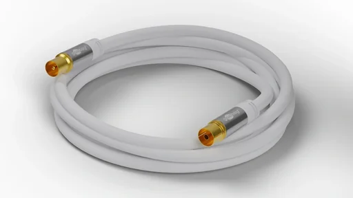 "TV antenna cable 135 dB, 4x shielded, 3 m, white - gold-plated, coaxial socket > coaxial plug (70318) image"
