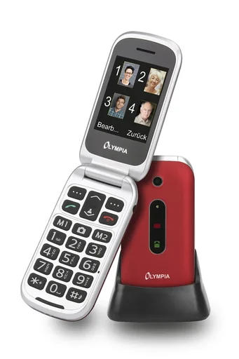 "Large button flip phone, red image"